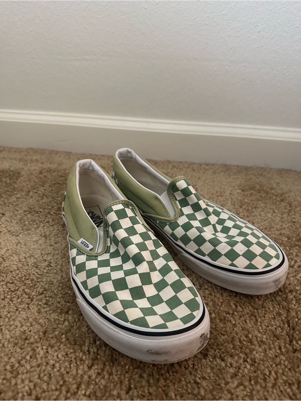 Vans Classic Slip-On Checkerboard Sneakers in Green/White
